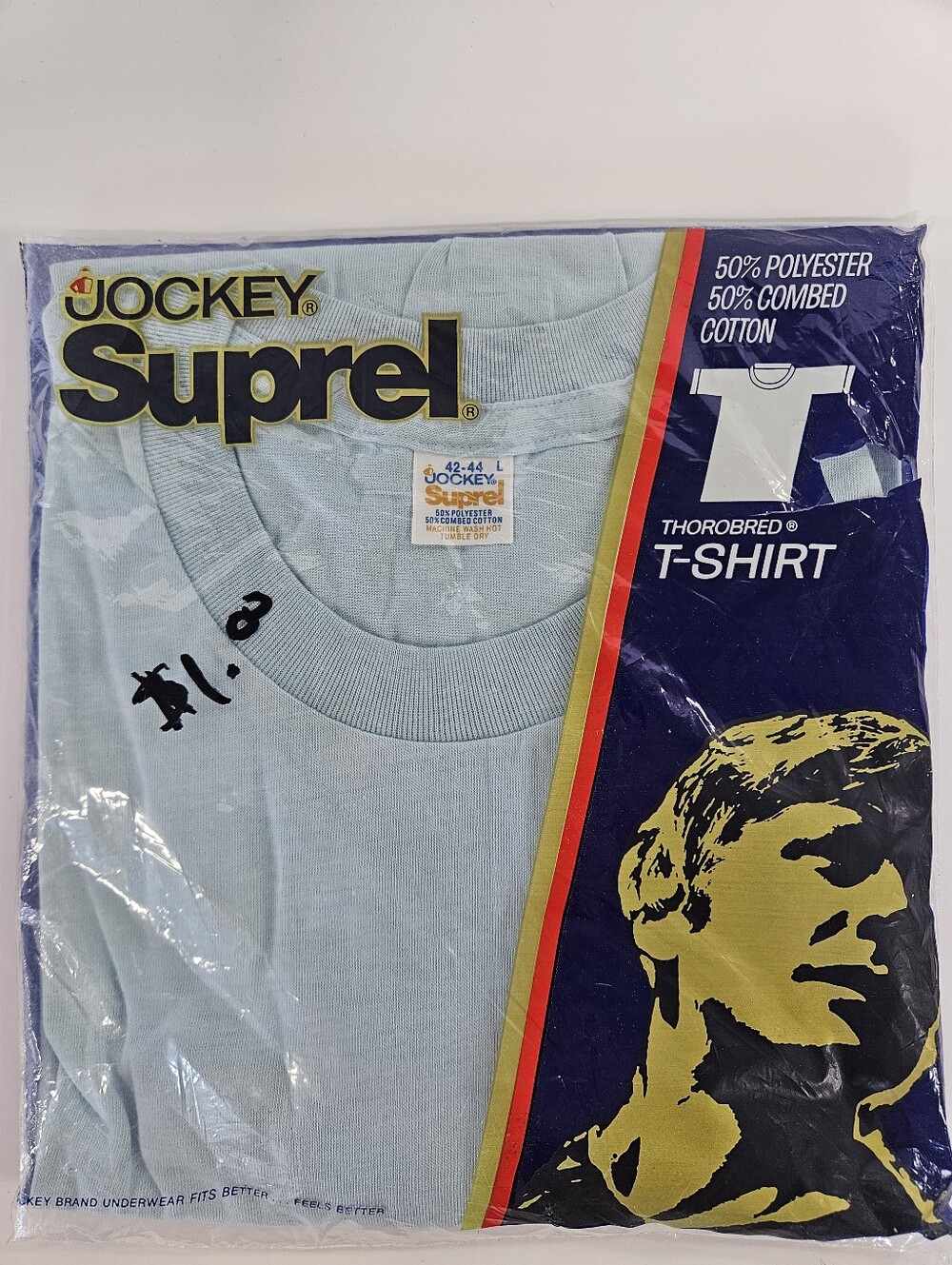 Vintage Jockey Suprel Light Blue Men's Crewneck T-Shirt - 1970's Size Large